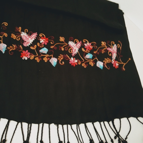 Soft Drapey Embroidered Long Shawl Wrap - Picture 1 of 8